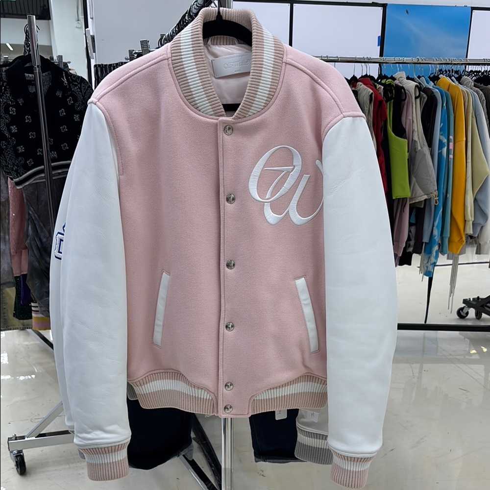 Off-White Varsity Jacket in Pink and White